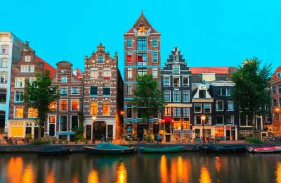 Dutch houses at the canal in Amsterdam