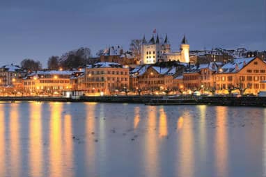 Lake Geneva on a winter evening