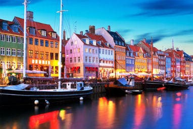 Nyhavn pier architecture in the old town of Copenhagen