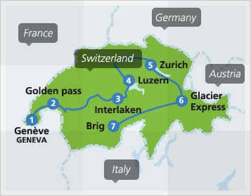 Map with example route in Switzerland