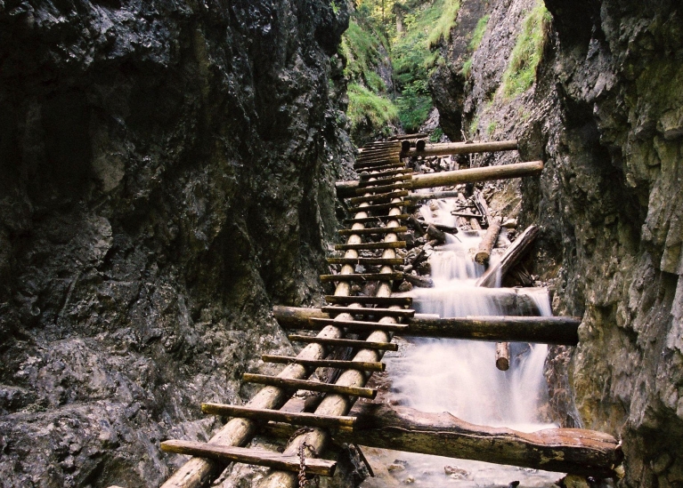 Hiking path over waterfall in Slovakia