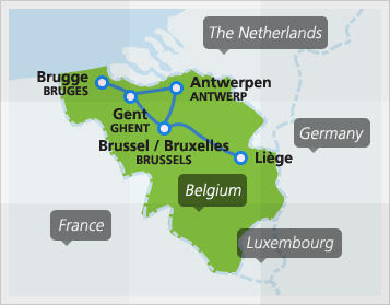 Map with popular domestic routes in Belgium