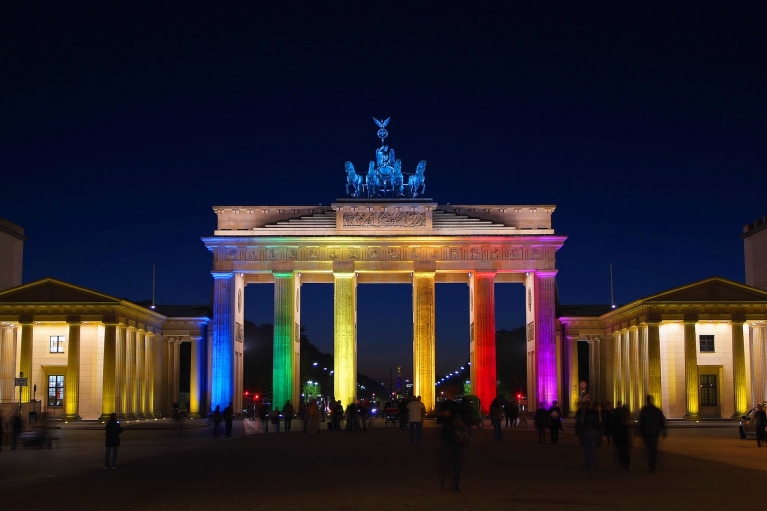 Multicolored lights on the Brandenburg Gate