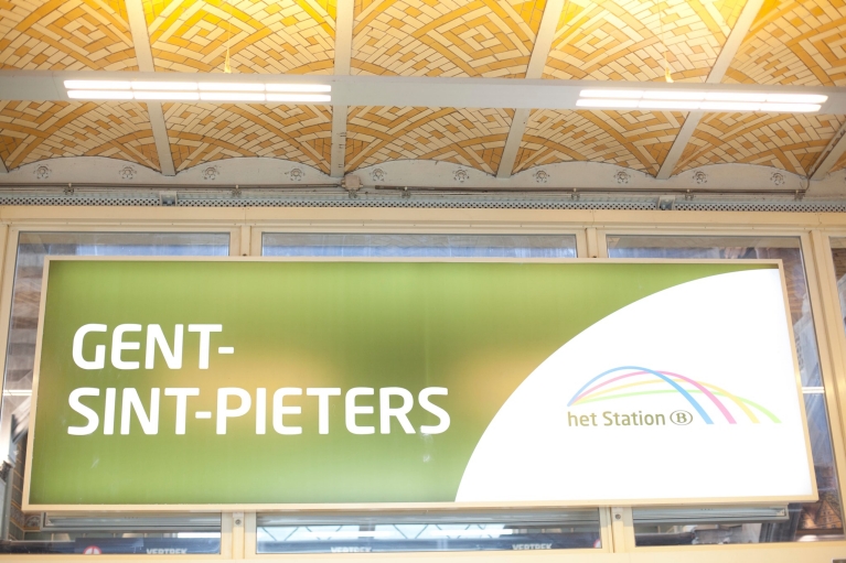 Sign of the train station of Gent, Belgium