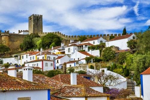The beautiful village and the wall of Óbidos castle