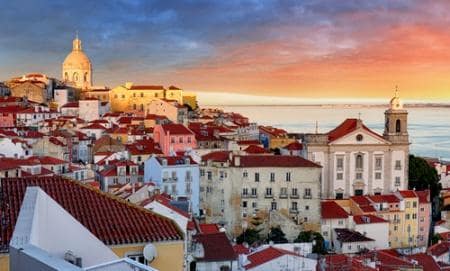 View of the old Alfama district at sunrise