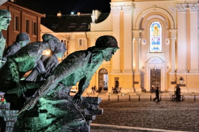 Warsaw Uprising monument by night
