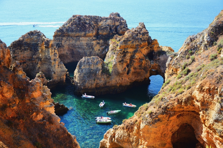 Sea caves and rock formations in Portugal 